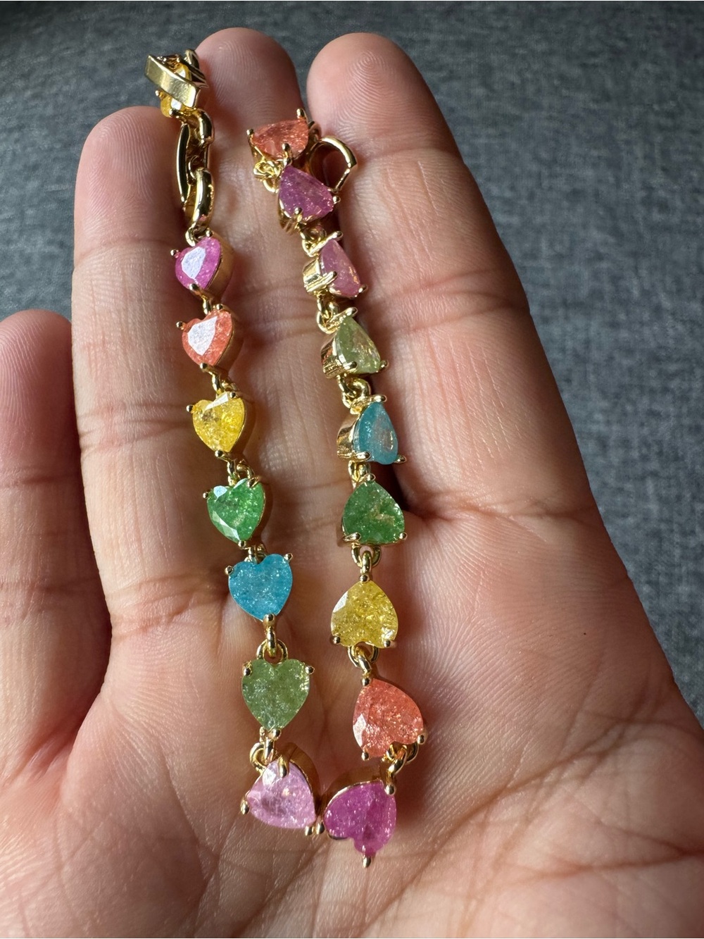 Multicolor Pastel CZ Heart Bracelet | Gold-Filled Size 7